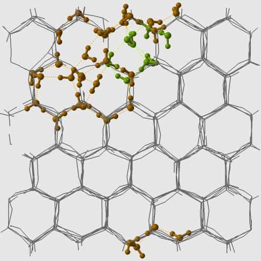 La structure de la glace hexagonale et les molécules d'eau pour de la glace en train de fondre. Crédit : Davide Donadio–ETH Zürich