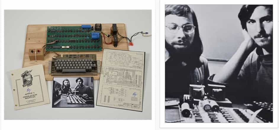 L’Apple I vendu lors enchères sur Internet organisées par Christie's. La carte mère et la documentation d’origine sont signées « Woz », le surnom de Steve Wozniak, l’associé de Steve Jobs qui a conçu et assemblé les premiers ordinateurs d’Apple. © Christie's