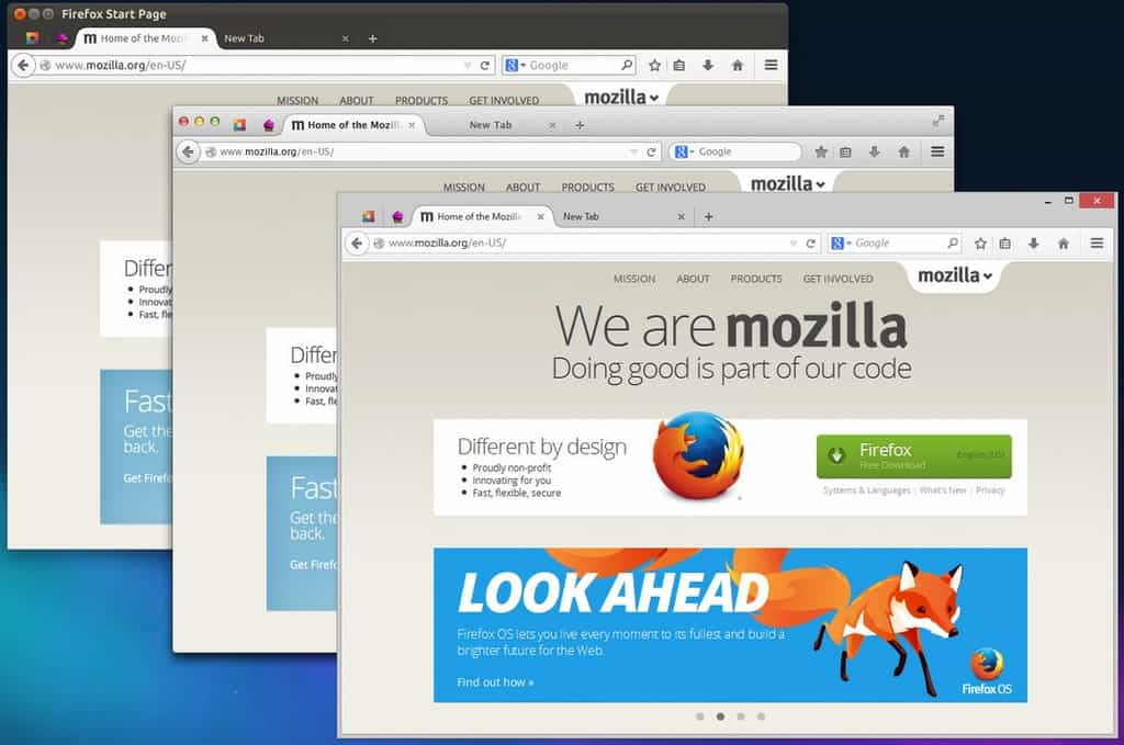 Premier aperçu de la nouvelle ergonomie de Firefox. Mozilla dit avoir travaillé à rendre l’interface du navigateur plus claire et plus confortable à utiliser. La version finale n’arrivera pas avant le printemps 2014. © Mozilla