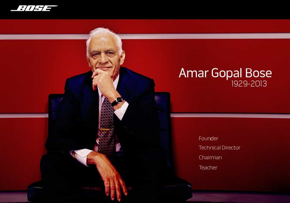 Amar Gopal Bose a fondé son entreprise en 1964 dans la banlieue de Boston. Brillant ingénieur, il enseigna pendant plus de 40 au&nbsp;Massachusetts Institute of Technology,&nbsp;auquel il a légué la majorité des actions de son entreprise. © Bose