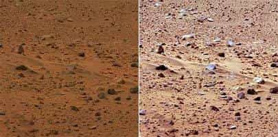 A gauche : l'image d'origine. A droite : l'image retraitée par Space News International & Flashespace, qui révèlent cette information.
