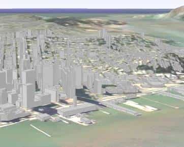 San Francisco en 3D dans Google Earth - les bâtiments sont encore des abstractions.