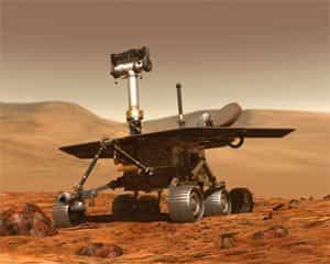 Un rover type MER (Opportunity ou spirit, les 2 rovers sont les mêmes) (crédit : NASA/JPL)