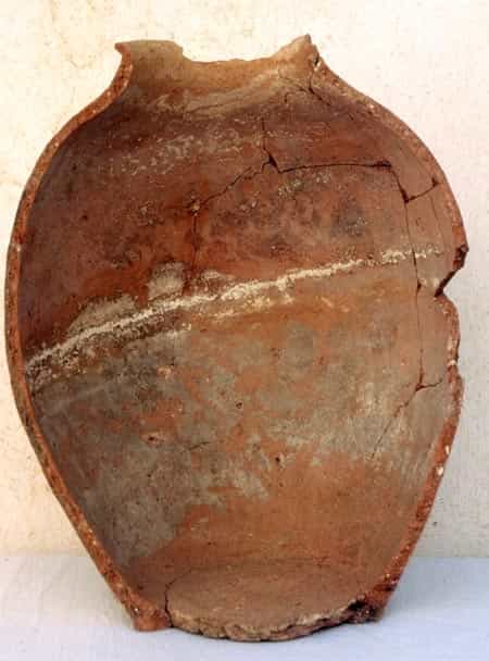 Le résidu jaunâtre barrant l’intérieur de cette jarre en terre, vieille de plus de cinq mille ans, atteste la présence de vin. Crédit : German Archaeological Institute of Cairo