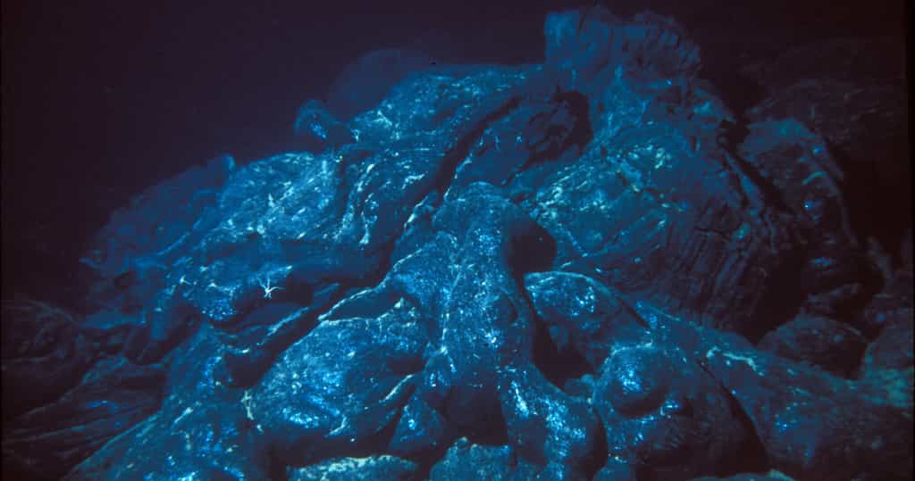 Les éruptions sous-marines se produisent souvent à des milliers de mètres sous la surface des océans en donnant des laves en coussin. © NOAA