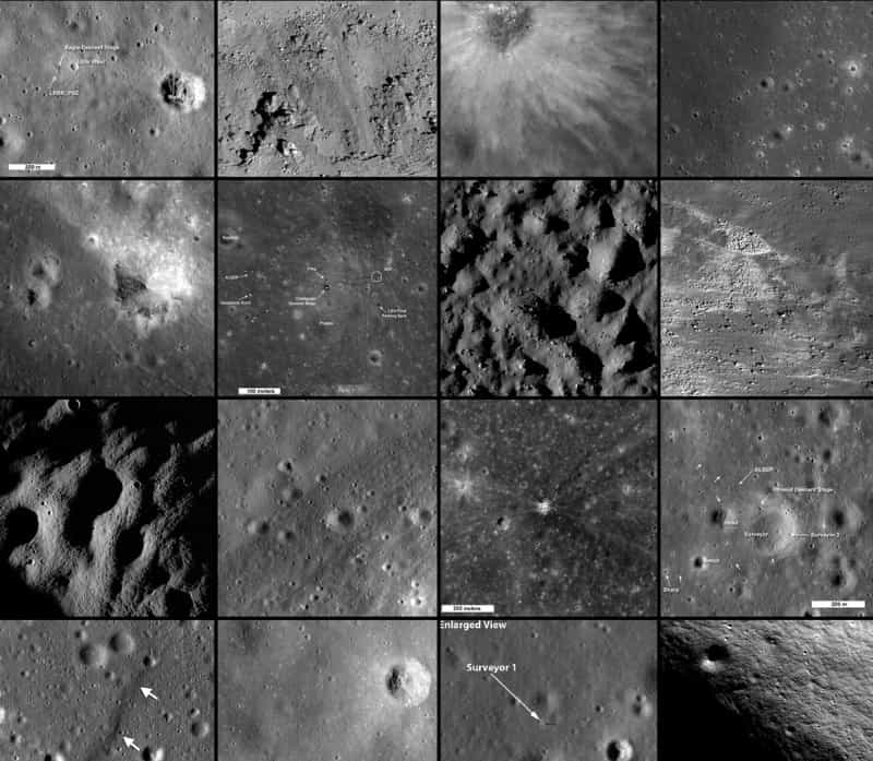 Quelques-unes des vues lunaires réalisées au cours des six premiers mois de la mission LRO par les caméras à bord de la sonde. Crédit Nasa/GSFC/ASU
