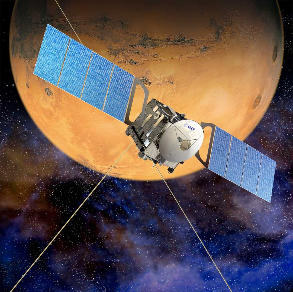 Lancée en 2003, la sonde Mars Express de l'Agence spatiale européenne a réalisé, le 26 janvier 2010, sa 7.777e révolution autour de la Planète rouge. Normalement, elle devrait fonctionner jusqu'en décembre 2014. © Esa/D. Ducros