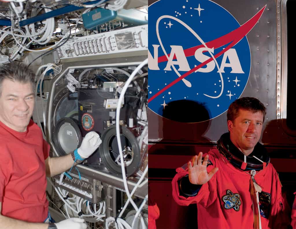 Avec l'arrivée d'Endeavour, deux astronautes de l'Agence spatiale européenne sont à bord de l'ISS. Les Italiens Roberto Vittori arrivé avec la navette (mission Dama) et Paolo Nespoli (mission MagISStra), membre d'Expedition 27. © Nasa