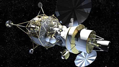 Vaisseau Orion et le module d’atterrissage lunaire Altaïr (vue d’artiste). Crédit Nasa