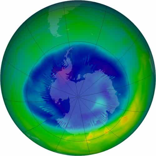 Le trou dans la couche d'ozone observé par satellite le 26 août 2007. Crédit OMS.