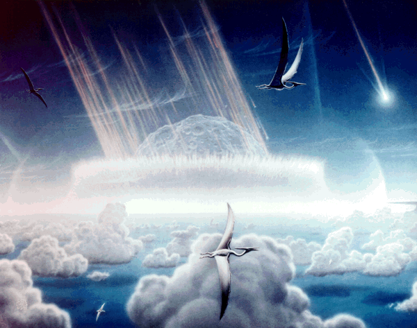 L'impact de l'astéroïde tel que l'on peut-être vu les espèces du Crétacé (Crédit : Don Davis).