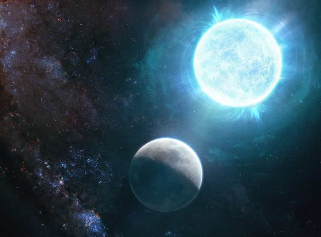 Des chercheurs de l’Institut de technologie de Californie (Caltech, États-Unis) ont découvert une naine blanche à peine plus grande que notre Lune. Mais renferme 1,35 fois la masse de notre Soleil ! © Giuseppe Parisi, Caltech