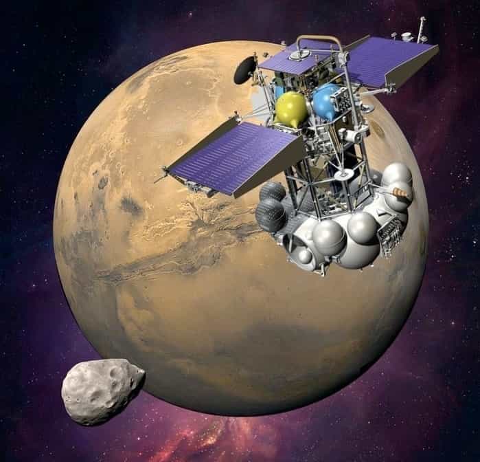 L'ambitieuse mission russo-chinoise de rejoindre Phobos, satellite de Mars, et d'en rapporter des échantillons n'aura pas dépassé l'orbite terrestre. © Roscosmos