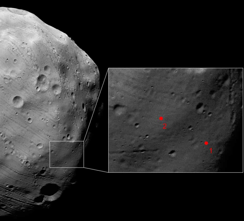 Le 7 mars, Mars Express a photographié avec une résolution de 4,4 mètres par pixel deux des sites envisagés pour l'atterrissage de la sonde russe Phobos-Grunt. Crédits Esa/DLR/FU Berlin (G. Neukum)