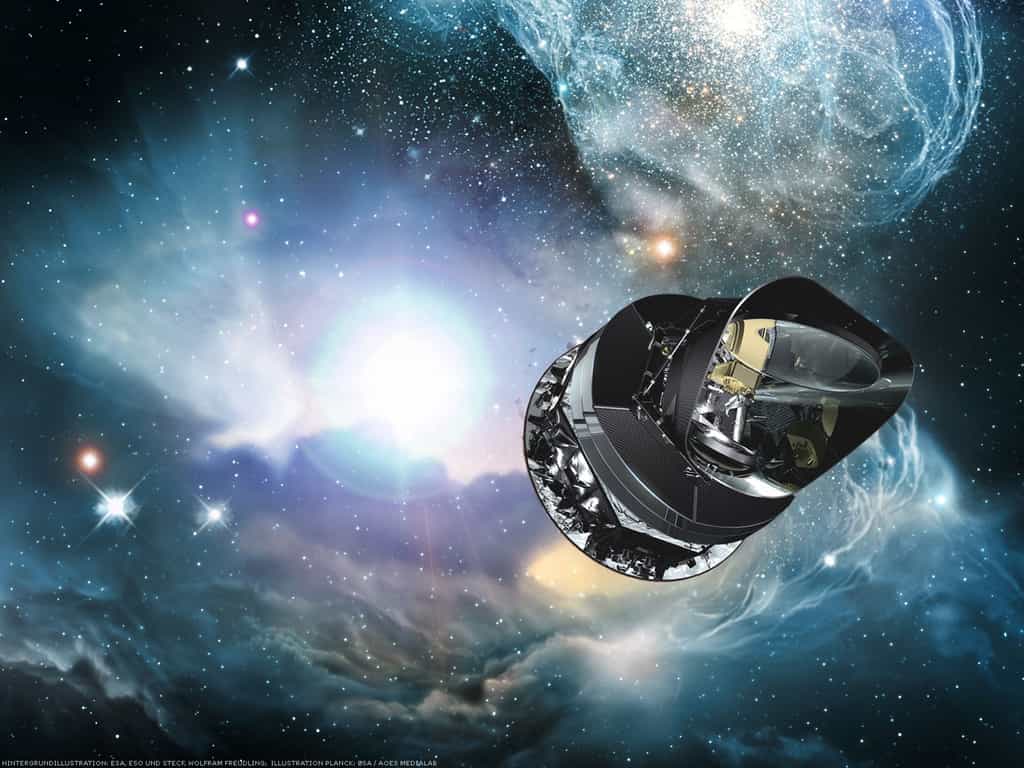 Une vue d'artiste du satellite Planck. © Esa, ESO, STECF, Wolfram Freudling-Esa / AOES Medialab
