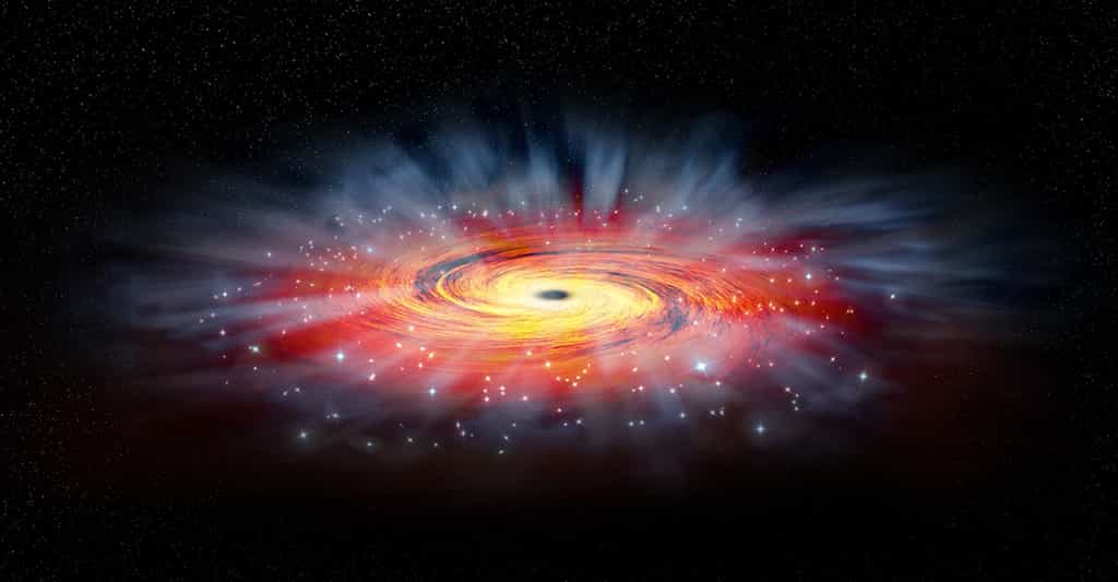 Sur cette vue d’artiste, le trou noir supermassif au centre de notre galaxie autour duquel gravite l’étoile la plus rapide de la Voie lactée. © Observatoire de rayons X Chandra