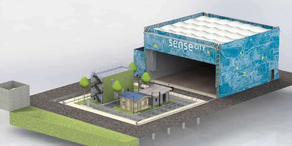 La plate-forme Sense-City se compose de deux « mini-villes » de 400 m² chacune. © Sense-City, Ifsttar