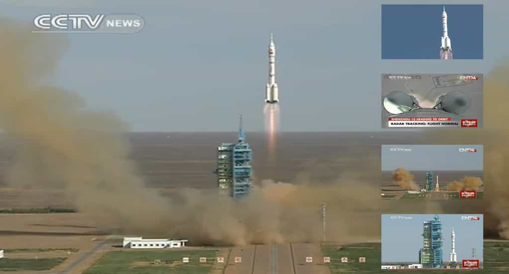 Avec cette cinquième mission, la Chine poursuit son rattrapage en matière de vols habités, les agences spatiales américaines et russes étant déjà capables de lancer des Hommes dans l'espace. © Capture d’écran, CCTV News 