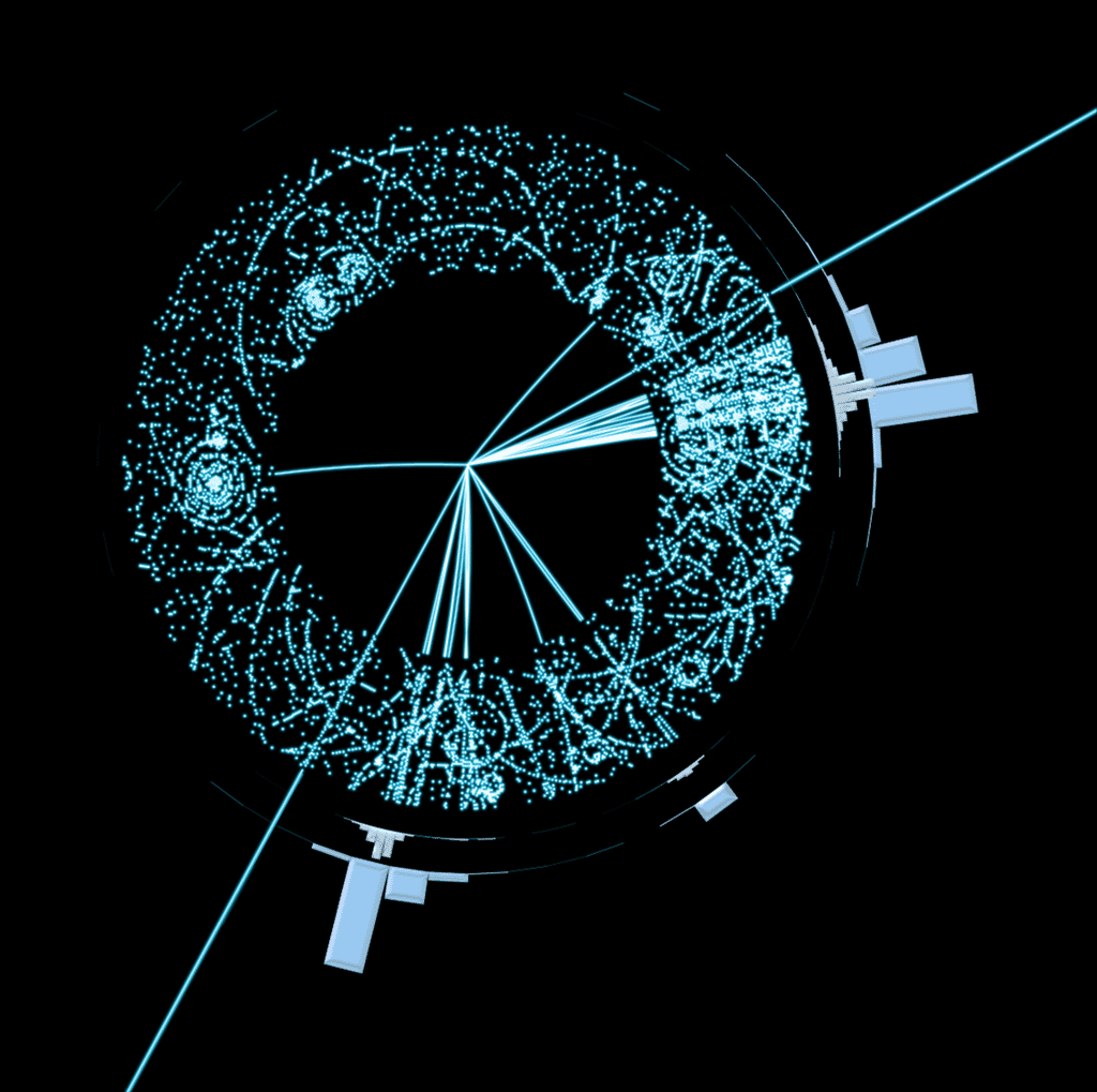 Un simulation de la détection de la production de particules supersymétriques vue par le détecteur Atlas. © 2011 Cern 