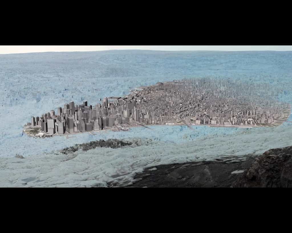Le vêlage est la chute de glace à l'origine de la formation des icebergs. Dans le documentaire Chasing Ice, les cinéastes montrent le plus grand vêlage jamais filmé. Le glacier a perdu 7,3 km3 de glace, une masse d'une superficie plus grande que le quartier de Manhattan. ©, Chasing Ice, capture d'écran