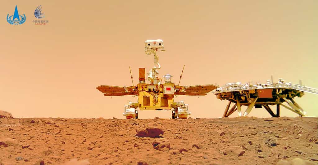 Depuis son atterrissage sur Mars en mai dernier, Zhurong, le rover chinois, a déjà renvoyé quelques images étonnantes. Cette fois, ce sont ses premiers sons qui sont publiés par l’Administration spatiale nationale chinoise (CNSA). © Administration spatiale nationale chinoise