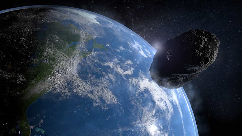 Vue d'artiste d'un astéroïde s'approchant de la Terre. © alejomiranda, Adobe Stock