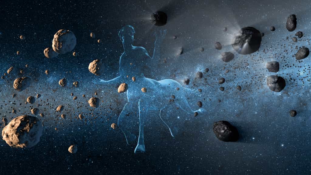 Une vue d'artiste illustrant les petits corps célestes faisant partie de la famille des centaures. On sait maintenant qu’ils ne sont pas, en majorité, des astéroïdes piégés temporairement sur des orbites instables et très elliptiques entre Jupiter et Neptune. Certains d'entre eux, comme déjà observé, s’entourent d'une chevelure cométaire en s'approchant du Système solaire interne, en noir sur la droite de l'image : il s'agit donc de comètes. © Nasa