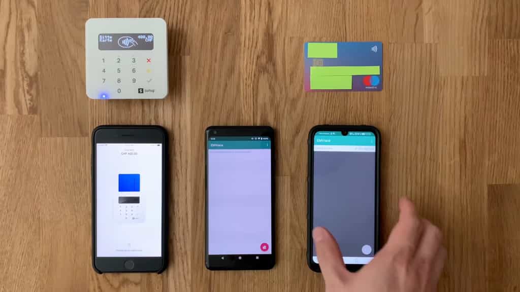 Deux smartphones et une application spéciale suffisent à réaliser des paiements de plusieurs milliers d’euros sans contact. © ETH Zurich
