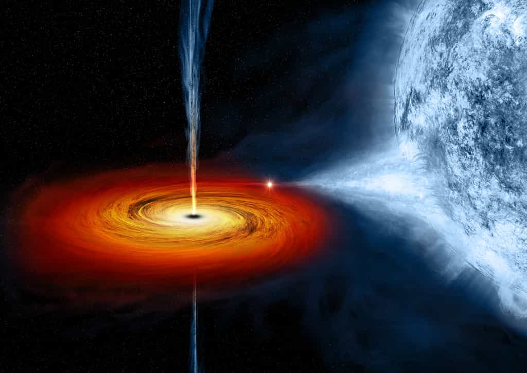 Le scintillement des trous noirs a pu être étudié. Ici, une vue d’artiste du trou noir Cygnus X-1 et de son étoile compagnon. © Nasa/CXC/M. Weiss, Wikimedia Commons, DP