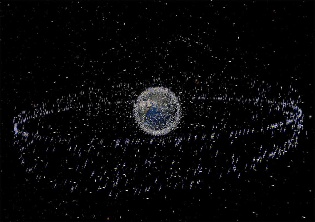 Vue d'artiste des satellites présents autour de la Terre, jusqu'à 36.000 kilomètres d'altitude. © Esa