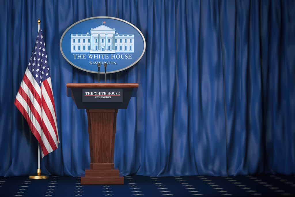 La tribune pour les communications officielles de la Maison Blanche présidentielle aux États-Unis. © Maksym Yemelyanov, Adobe Stock