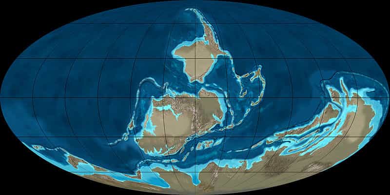 Au Dévonien, la paléogéographie de la Terre se composait de trois masses continentales principales. La plus importante, le Gondwana, se situait dans l'hémisphère sud. Plus vers le nord se trouvaient Sibéria et la Laurussia. © Ron Bmakey, NAU Geology, Wikimedia Commons, cc by sa 3.0
