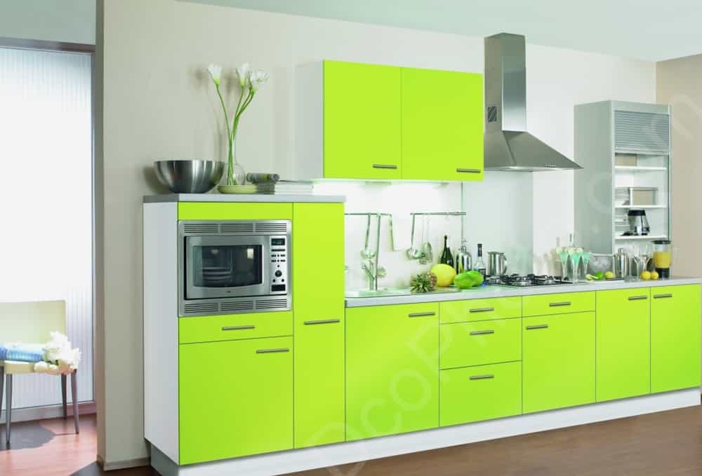 Une cuisine Hygena de couleur vert fluo