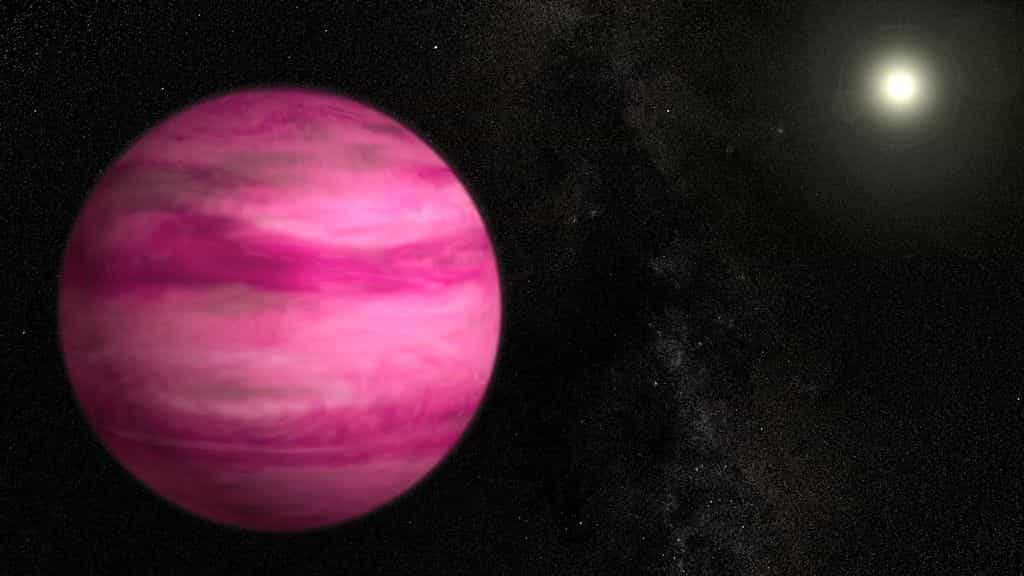En 2013, plusieurs grands instruments spécialisés dans la quête d'exoplanètes ont réalisé une belle récolte. Plus de 1.000 sont aujourd'hui connues, et bien des candidates restent en lice. Beaucoup sont curieuses et surprennent les astrophysiciens, comme cette Jupiter rose (ici en vue d'artiste) découverte grâce au télescope Subaru. GJ 504b tourne autour de l'étoile 59 Virginis (GJ 504). Âgée d'environ 100 millions d'années, elle est encore chaude et apparaît magenta dans le visible. Située à 44 unités astronomiques de son astre central, elle ne devrait pas exister selon le modèle cosmogonique standard. © S. Wiessinger, Nasa's Goddard Space Flight Center