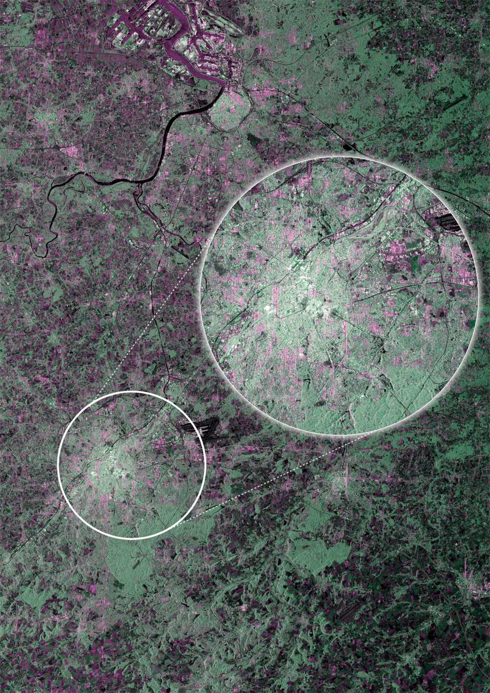Bruxelles vue par le radar de Sentinel 1A. Des images comme celle-ci seront notamment utilisées pour l’urbanisme, la surveillance de l’agriculture, la cartographie de la déforestation et la gestion des ressources en eau. © Esa