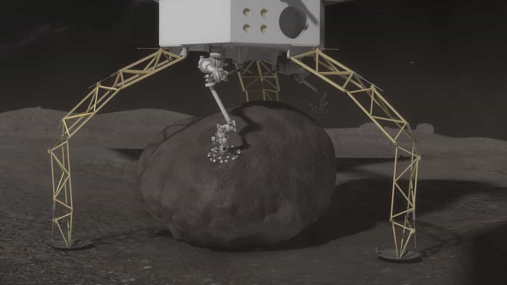 Une des solutions envisagées dans le cadre de la mission ARM est d'extraire un gros rocher sur un astéroïde à l'aide d'un bras robotisé. Un prélude à leur exploitation minière ? © Nasa