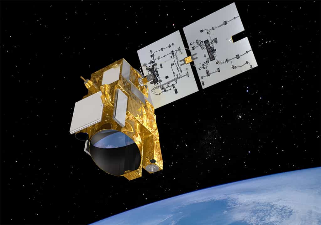 Merlin devrait être lancé d’ici 2020, à bord d’un lanceur Soyouz depuis le Centre spatial de Kourou. Sa durée de vie sera alors d’au moins trois ans. Il sera le premier satellite à utiliser la nouvelle plateforme de la filière Myriade (Myriade Evolution). © Cnes
