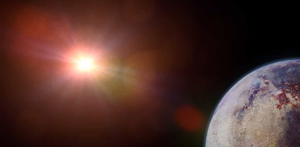Illustration d'une exoplanète habitable en orbite autour d'une étoile qui ressemble à une naine orange. © dottedyeti, Adobe Stock