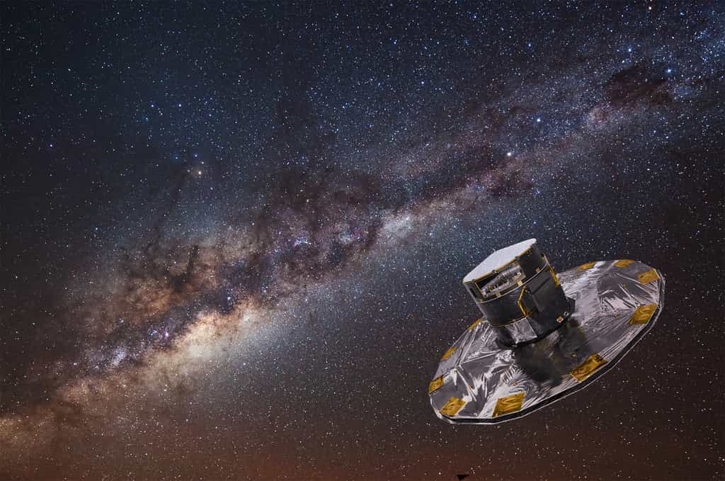 Le satellite Gaia se trouve au point de Lagrange L2 du système Terre-Soleil, pour photographier la Voie lactée comme jamais aucun télescope spatial ne l'a fait. © S. Brunier, Esa