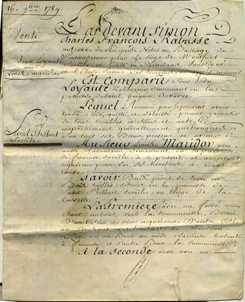 Un acte authentique peut être un acte de vente, comme celui-ci, qui date de 1789. © Teper, CC BY-SA 3.0, Wikimedia Commons