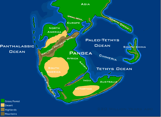 Représentation du supercontinent Pangée, point de départ du dernier mégacycle. © Dropzink, Wikimédia CC by-sa 2.5