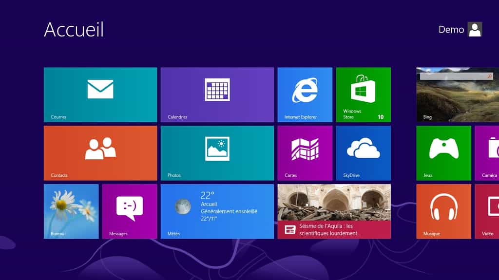 L'écran de Windows 8 affiche de gros boutons pour lancer les logiciels et ouvrir les dossiers, un principe popularisé sur les téléphones mobiles. © Futura-Sciences