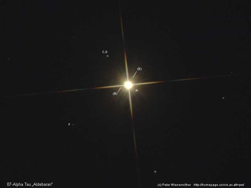Aldébaran et quelques-uns de ses compagnons stellaires. Crédit P. Wienerroither