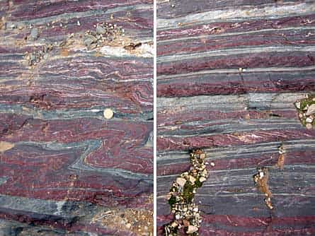 Voici des preuves de la Grande Oxygénation : des gisements de fer rubanés (en anglais, banded iron formation, abrégé en Bif) dans l'Ontario au Canada. © Stefan Lalonde