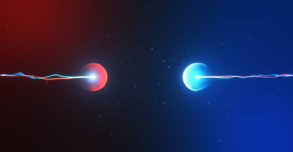 L’antiproton est l’antiparticule du proton. Elle est chargée négativement. © flashmovie, Adobe Stock 