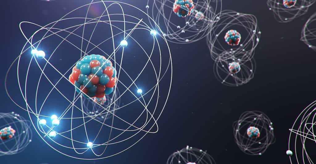 Avec l’électron, le nucléon est un composant de l’atome. On le trouve dans son noyau. Ici, en rouge et en bleu. Car le terme désigne deux particules distinctes&nbsp;: le proton et le neutron. © MrP, Adobe Stock
