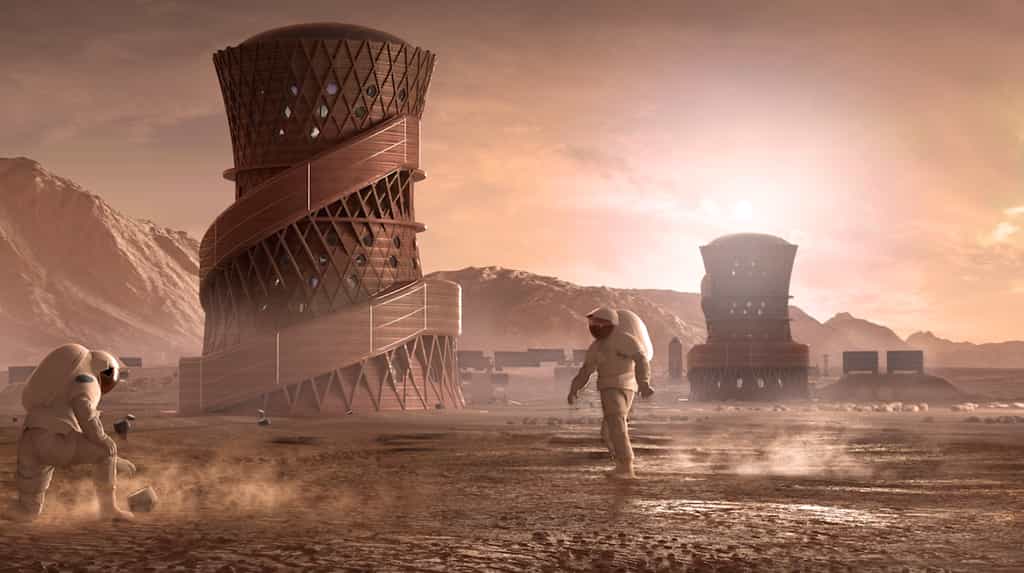 Concept d'habitat sur Mars proposé par Team SEArch+/Apis Cor qui a remporté la première place de la phase 3 du concours de la Nasa. © Team SEArch+/Apis Cor