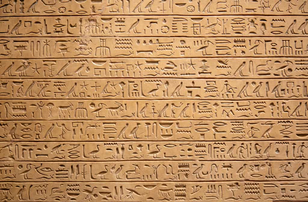Les hiéroglyphes, l'écriture des Égyptiens au temps des Pharaons. © Swisshippo, Adobe Stock 