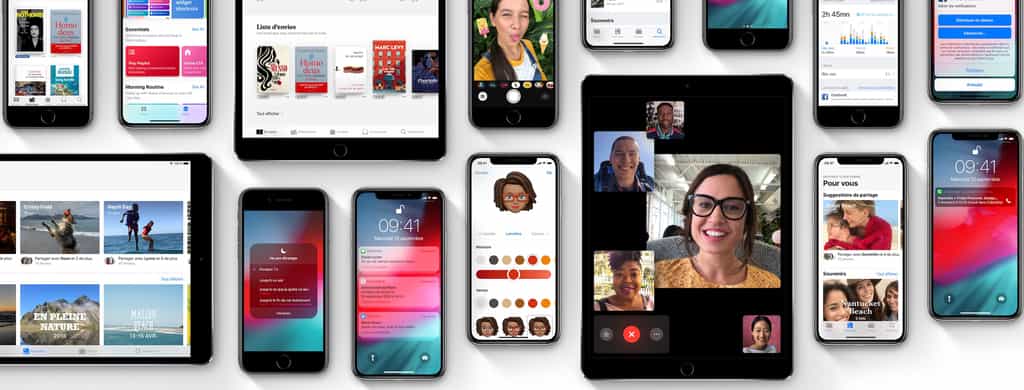 Captures d'écran d'iOS 12, le nouvel OS pour iPhone, iPad et iPod Touch sorti officiellement le 17 septembre 2018. © Apple