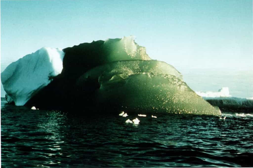 Un iceberg vert dans la mer de Weddell, en Antarctique, en février 1985. © AGU/Journal of Geophysical Research: Oceans/Kipfstuhl et al 1992.